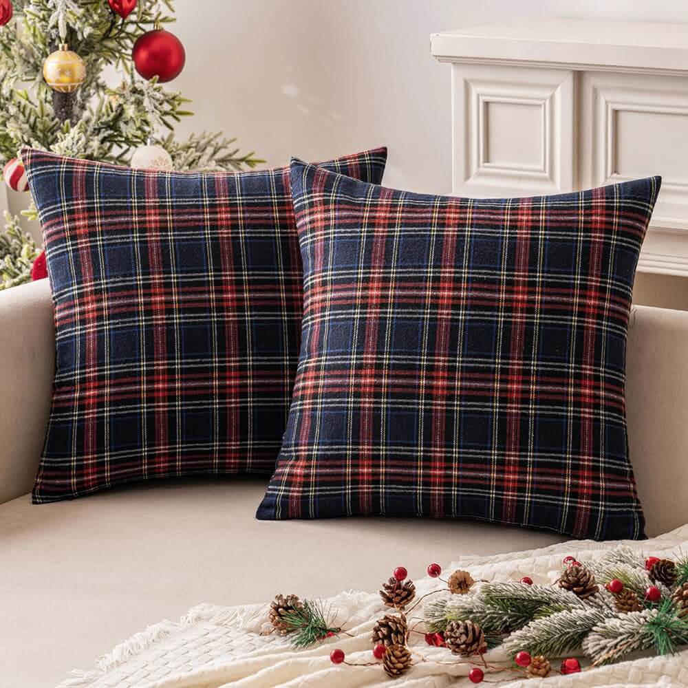 Scottish Tartan Plaid Lumbar Throw Pillow Covers Blue 26x26-inch
