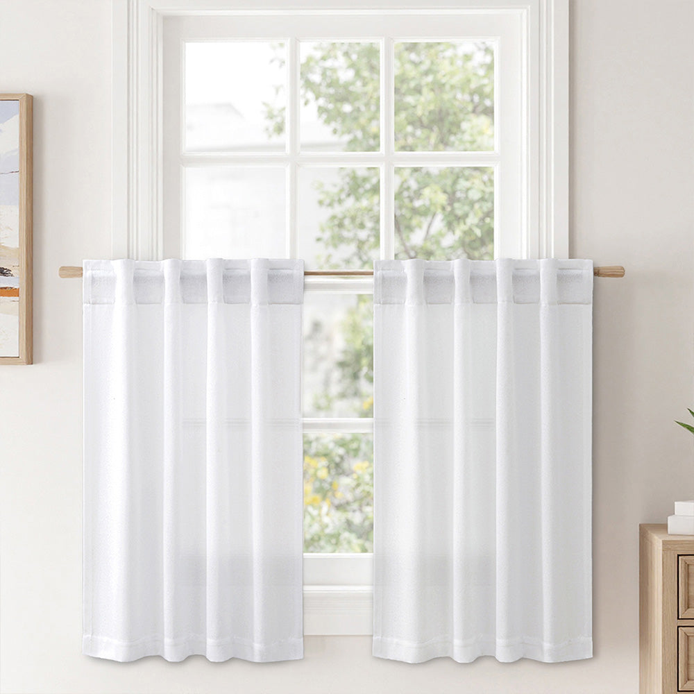 MIULEE Faux Linen Farmhouse Curtains Rod Pocket White 30Wx24L