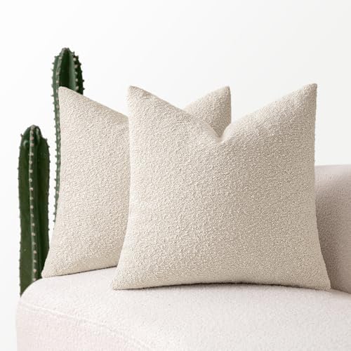 MIULEE 26x26 Decorative Euro Sham Throw Pillows for Bed Set of 2 Textured Boucle Neutral Throw Pillow Covers Natural Beige Accent Solid Vintage Pillowcase Cozy Soft Sofa Livingroom Home Decor