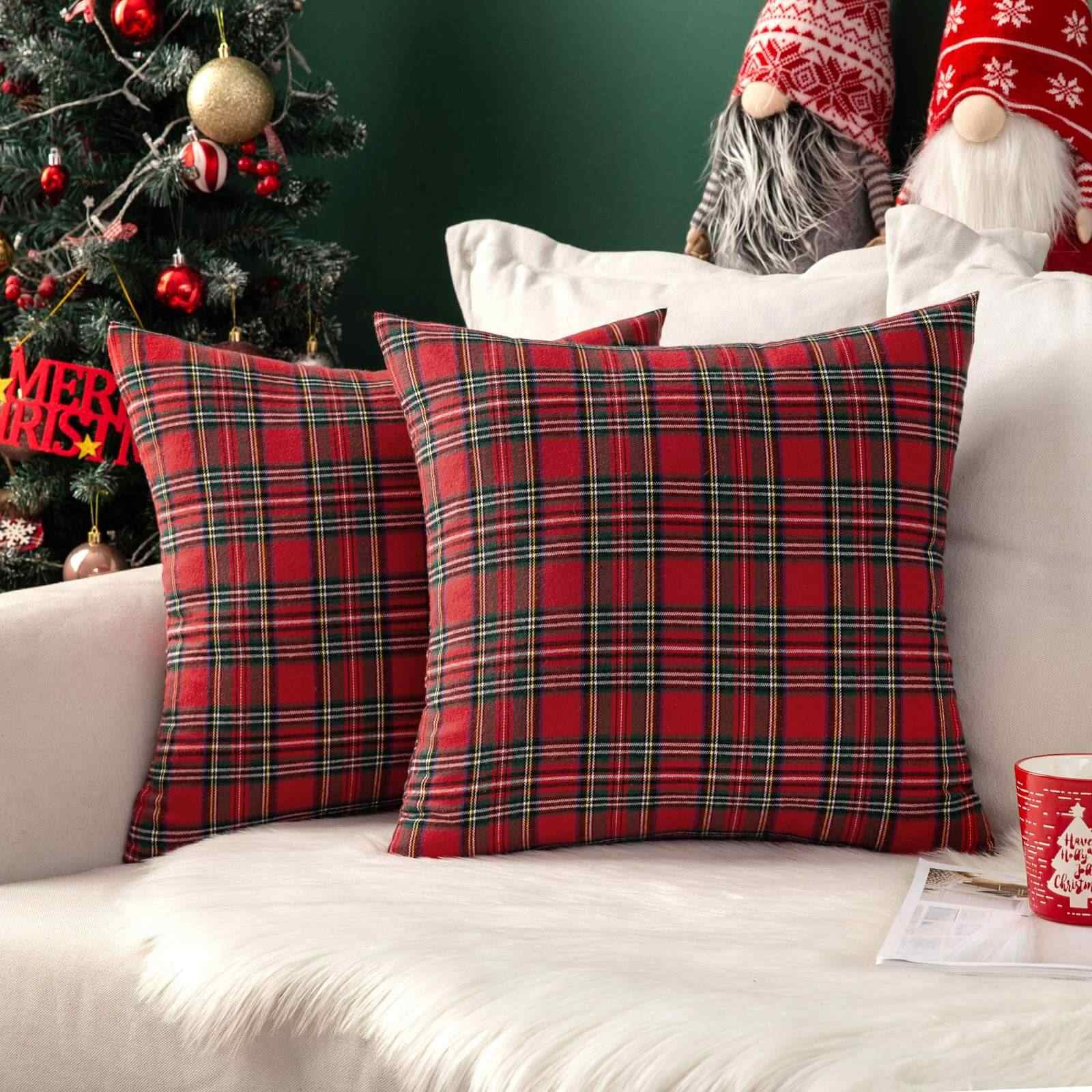 Scottish Tartan Plaid Lumbar Throw Pillow Covers Red 26x26-inch