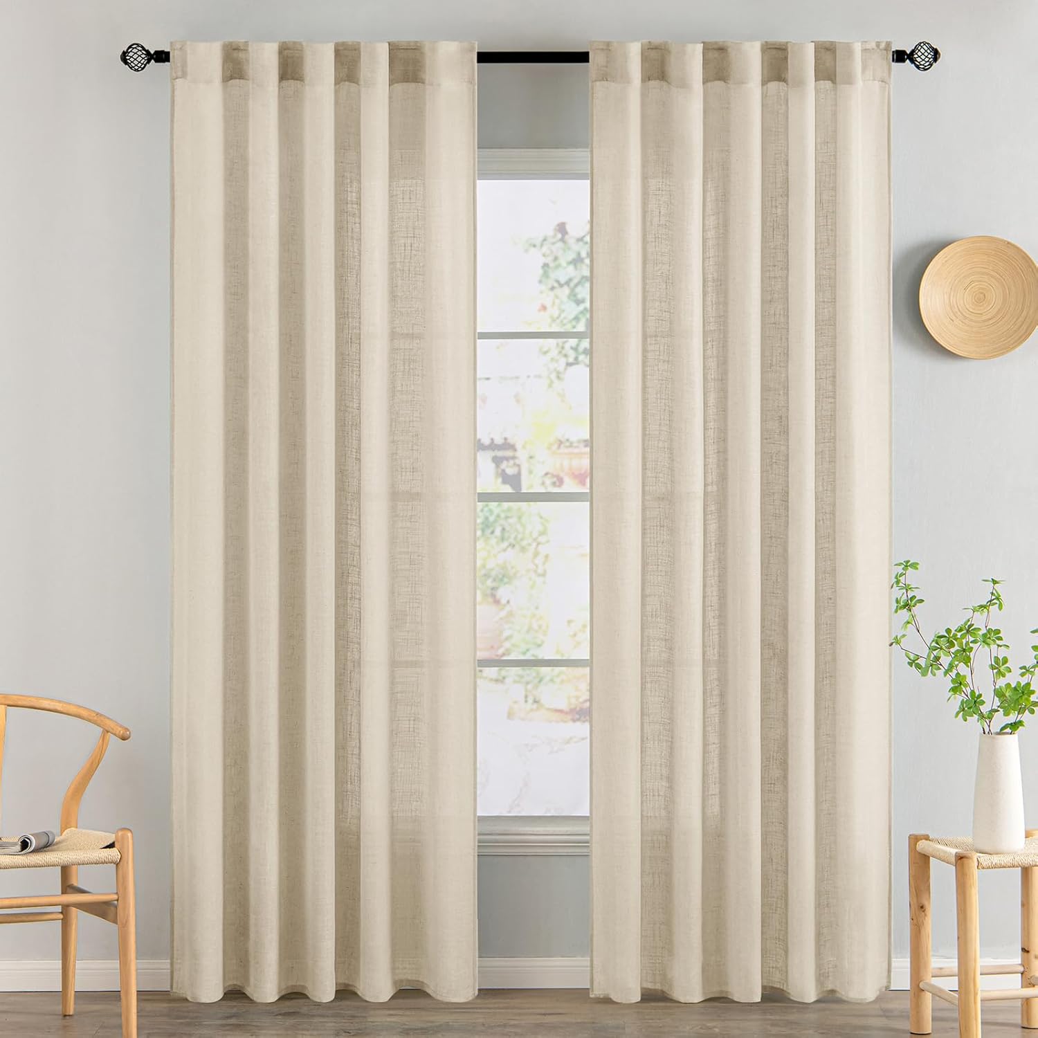 miulee soft thick linen textured window drapes back tab linen 52Wx84L