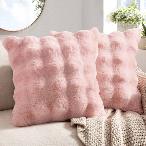 Decorative Pillow Covers Thick Soft Plush Faux Fur Throw Pillows Light Pink 20x20-inch