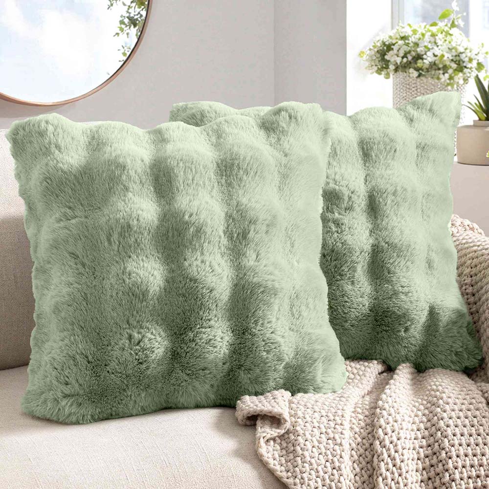 Decorative Pillow Covers Thick Soft Plush Faux Fur Throw Pillows Sage Green 20x20-inch