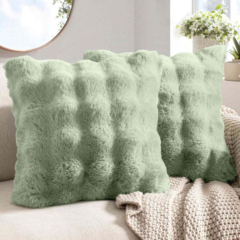 Decorative Pillow Covers Thick Soft Plush Faux Fur Throw Pillows Sage Green 20x20-inch