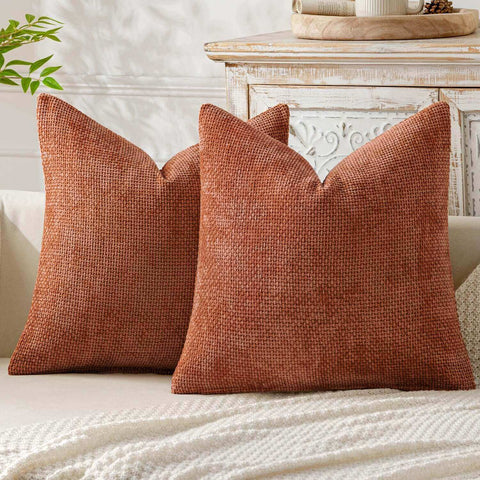 MIULEE Pack of 2 Rust Decorative Pillow Covers 20x20 Inch Soft Chenille Couch Throw Pillows Farmhouse Cushion Covers for Home Decor Sofa Bedroom Living Room