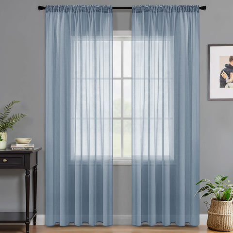 Miulee Sheer Curtains Linen Textured Rod Pocket Light Filtering Voile Window Drapes Dusty Blue 42Wx84L