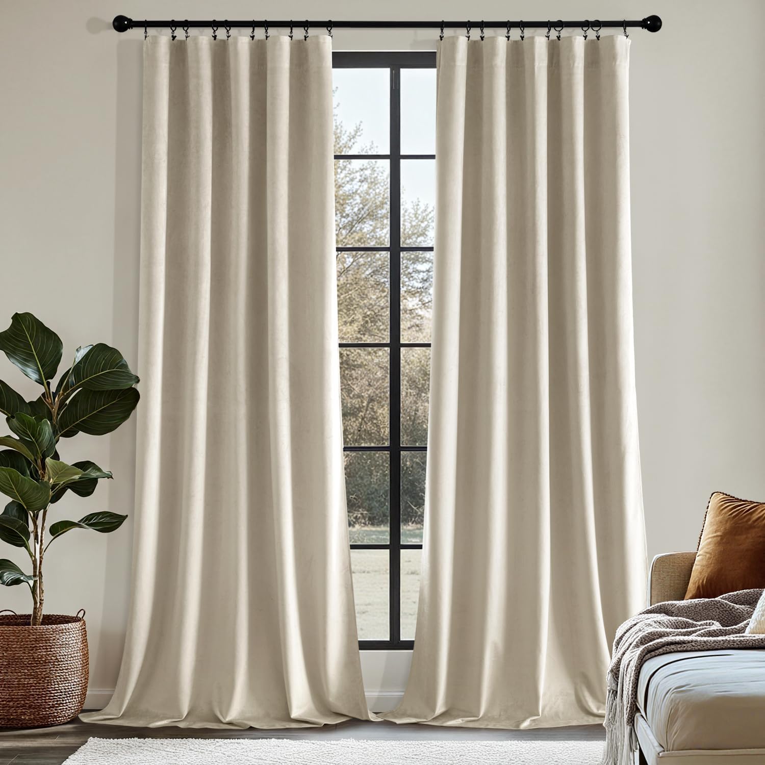 MIULEE Velvet Blackout Curtains-Beige-40Wx90L