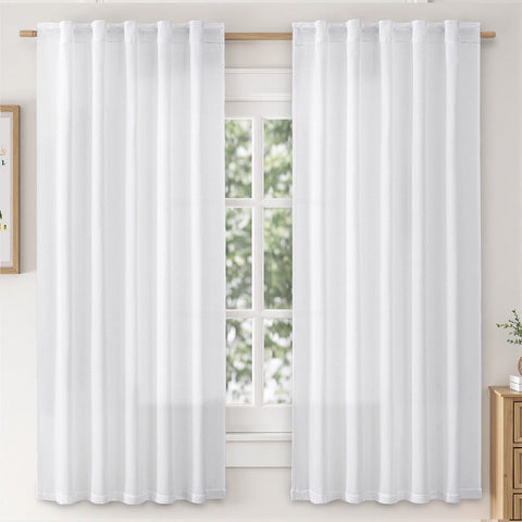 MIULEE Faux Linen Farmhouse Curtains Rod Pocket White 42Wx45L