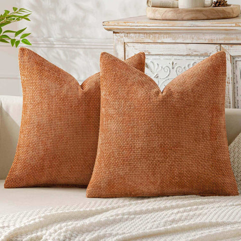 MIULEE Pack of 2 Orange Decorative Pillow Covers 18x18 Inch Soft Chenille Couch Throw Pillows Farmhouse Cushion Covers for Home Decor Sofa Bedroom Living Room