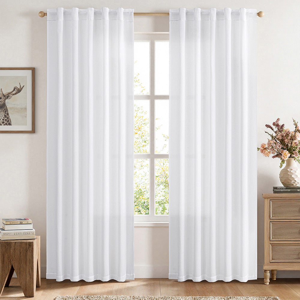 MIULEE Faux Linen Farmhouse Curtains Rod Pocket White 42Wx90L