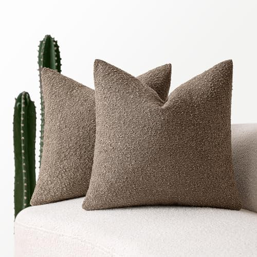 MIULEE 26x26 Decorative Euro Sham Throw Pillows for Bed Set of 2 Textured Boucle Neutral Throw Pillow Covers Dark Brown Accent Solid Vintage Pillowcase Cozy Soft Sofa Livingroom Home Decor