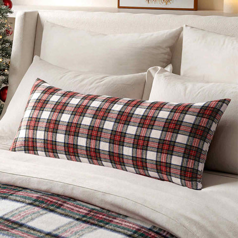 Scottish Tartan Plaid Lumbar Throw Pillow Covers Red and White 14x36-inch
