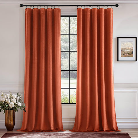 MIULEE Velvet Blackout Curtains-Burnt Orange-40Wx90L