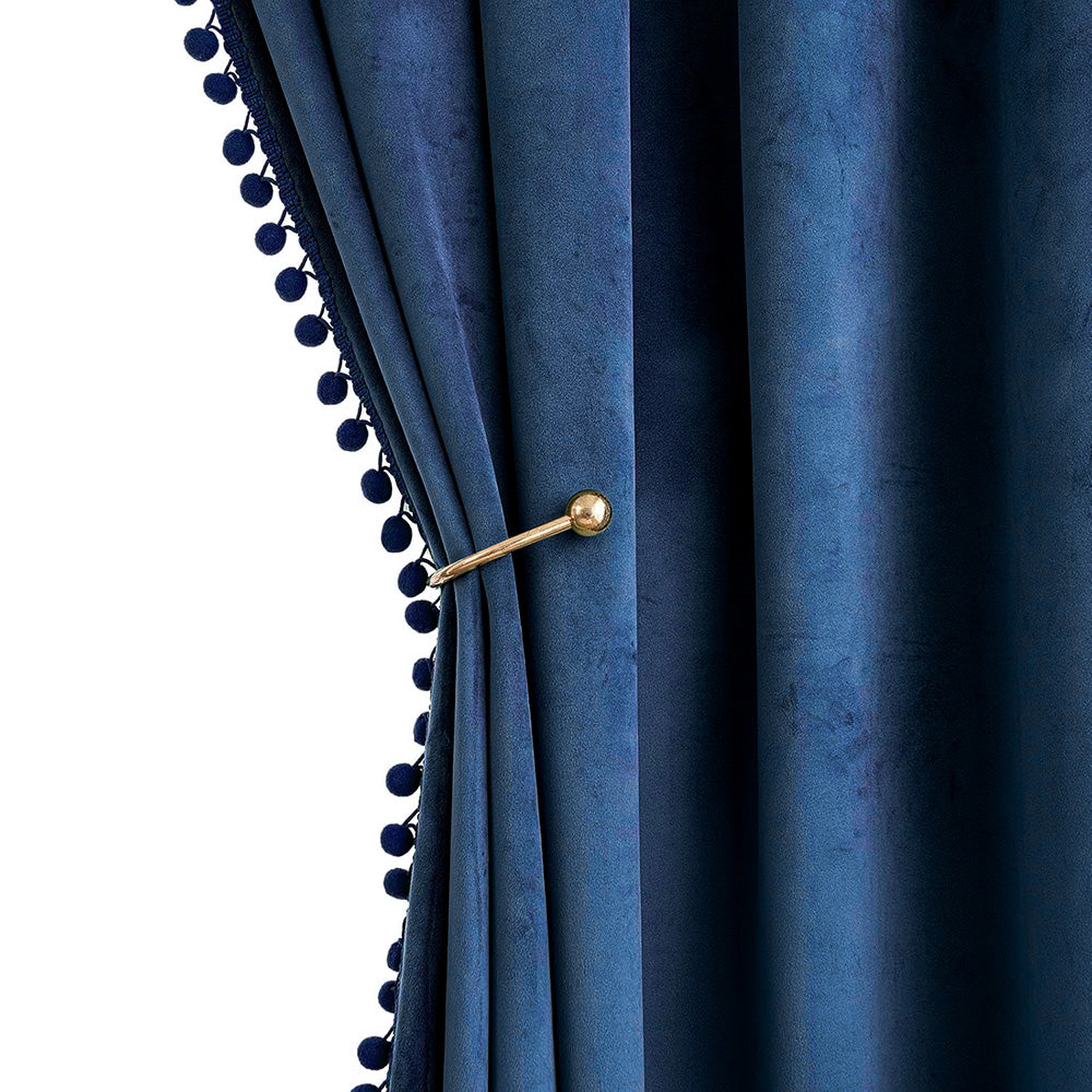 MIULEE Pom Pom Velvet Blackout Curtains Navy Blue 52Wx96L