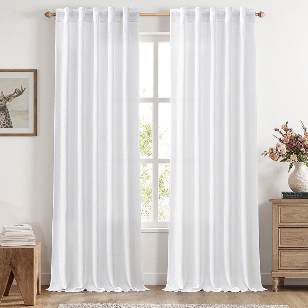 MIULEE Faux Linen Farmhouse Curtains Rod Pocket White 42Wx96L