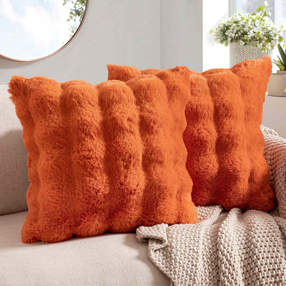 Decorative Pillow Covers Thick Soft Plush Faux Fur Throw Pillows Burnt Orange 20x20-inch