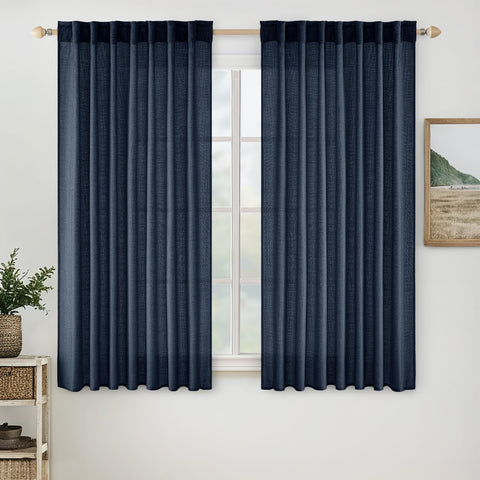 miulee soft thick linen textured window drapes back tab navy blue 52Wx45L