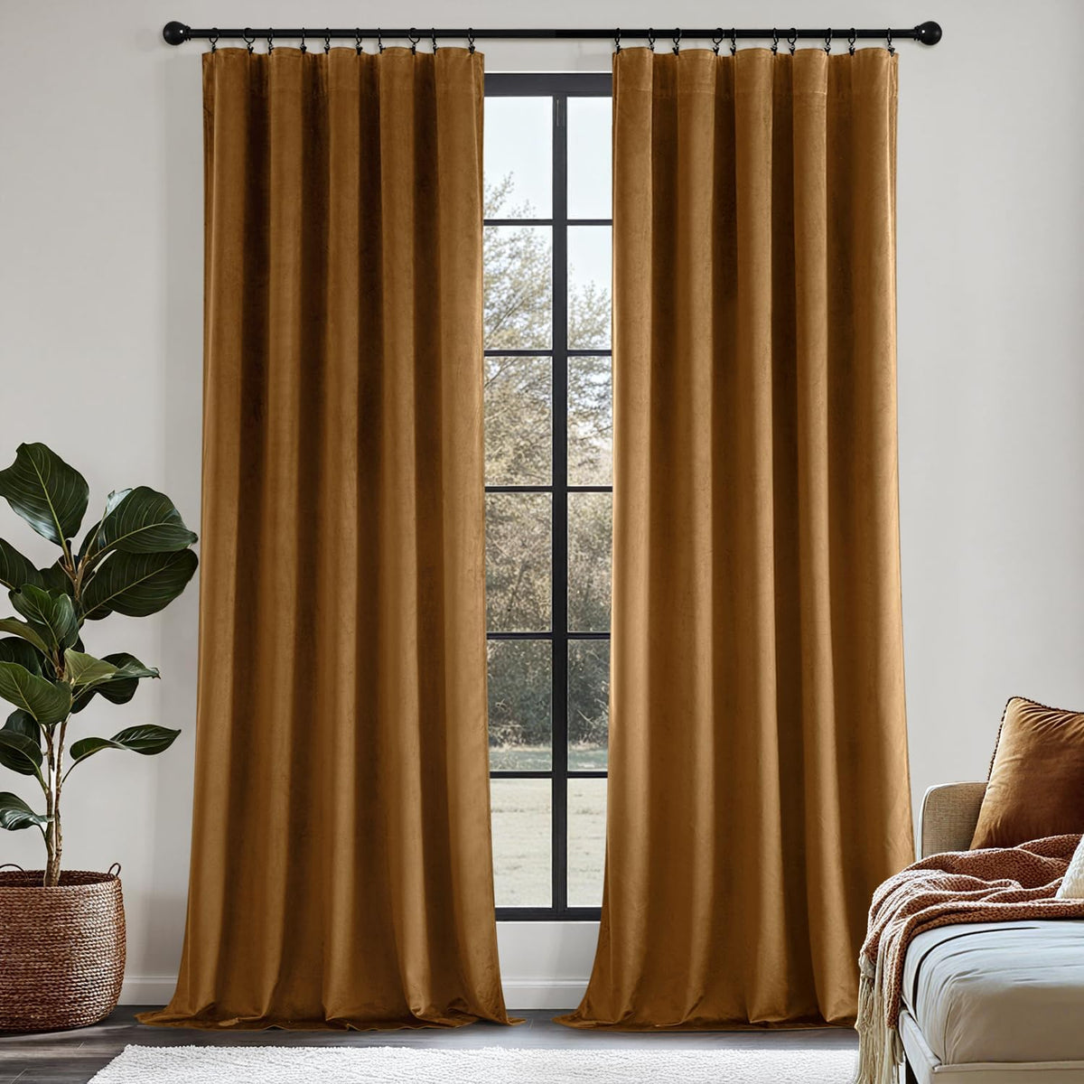 MIULEE Velvet Blackout Curtains-Golden Brown-40Wx96L