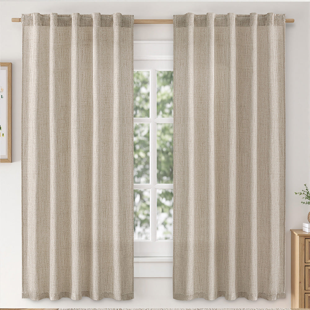 MIULEE Faux Linen Farmhouse Curtains Rod Pocket Khaki 42Wx63L
