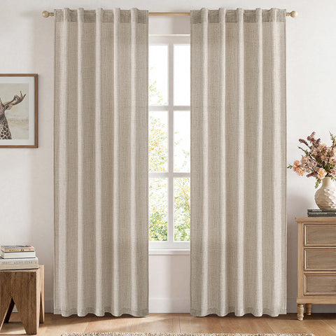 MIULEE Faux Linen Farmhouse Curtains Rod Pocket Khaki 42Wx84L
