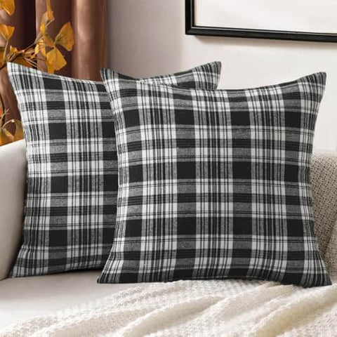 MIULEE Fall Set of 2 Scottish Tartan Plaid Euro Sham Throw Pillow Covers Farmhouse Classic Decorative Square Cases for Decor Sofa Couch 24x24, Orange?and?White