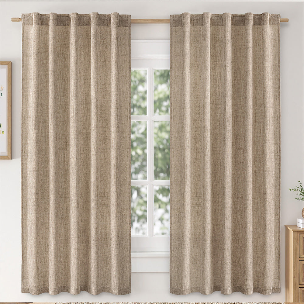 MIULEE Faux Linen Farmhouse Curtains Rod Pocket Copper Brown 42Wx63L