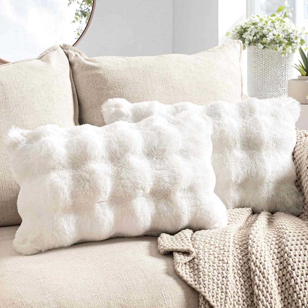 Decorative Pillow Covers Thick Soft Plush Faux Fur Throw Pillows White 20x12-inch