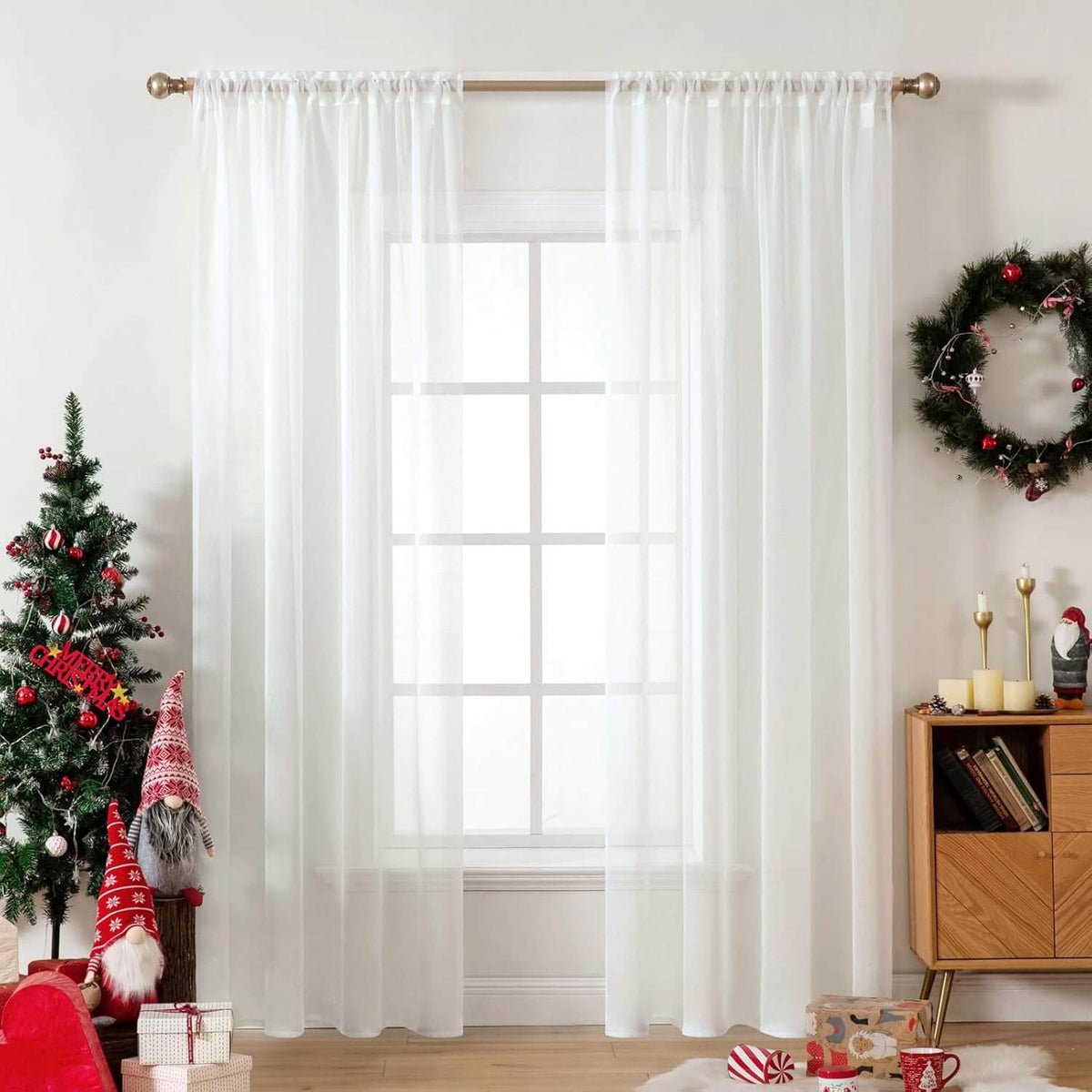 Miulee Sheer Window Curtains Elegant Window Voile Panels 54X90 Inches Ivory