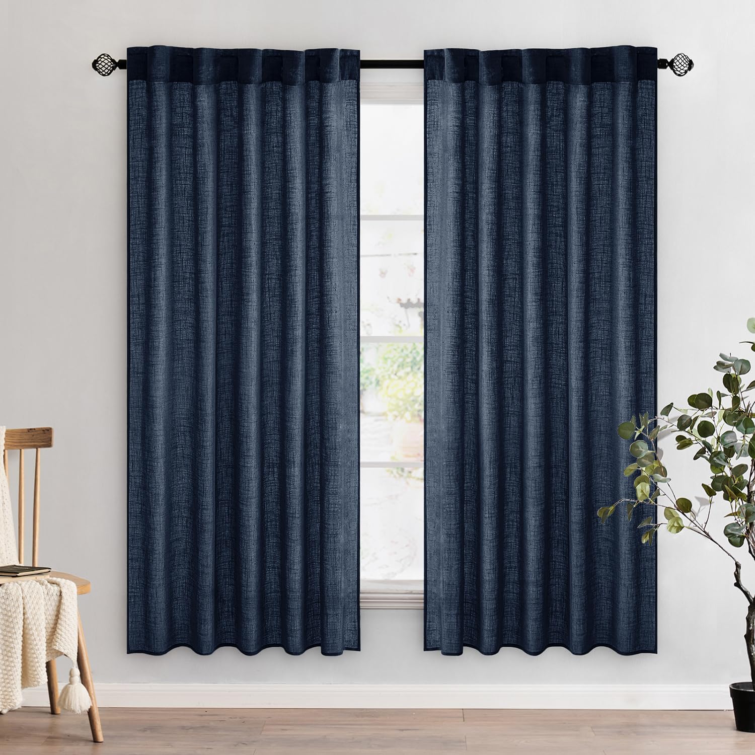 miulee soft thick linen textured window drapes back tab navy blue 52Wx72L