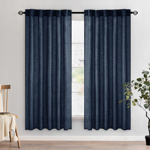 miulee soft thick linen textured window drapes back tab navy blue 52Wx72L
