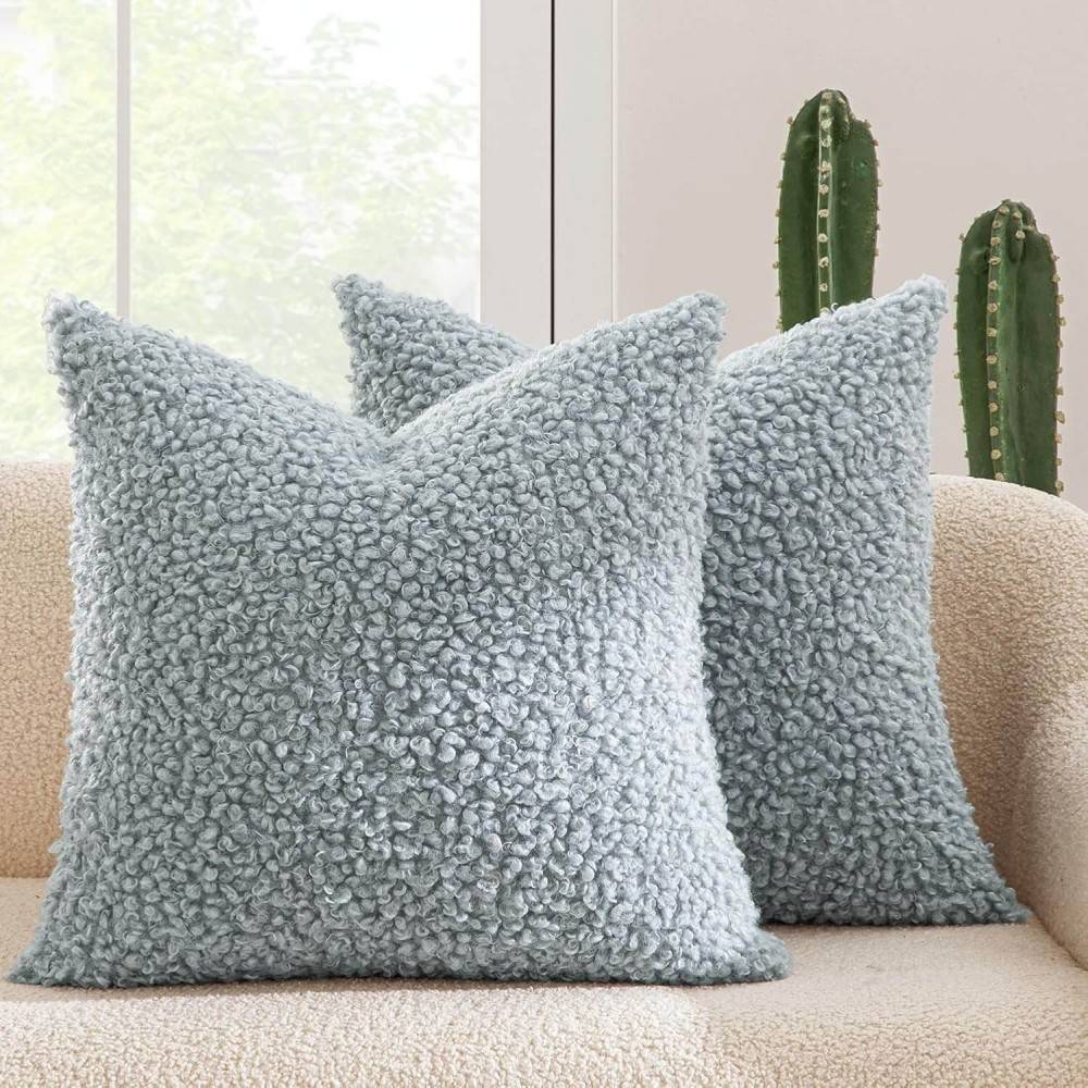 Decorative Fuzzy Sherpa Pillow Covers Light Blue 20x20-inch