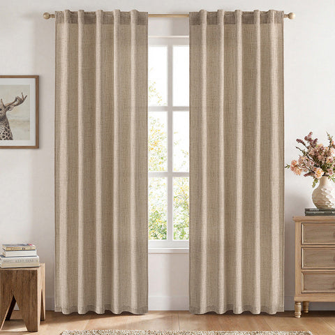 MIULEE Faux Linen Farmhouse Curtains Rod Pocket Copper Brown 42Wx84L