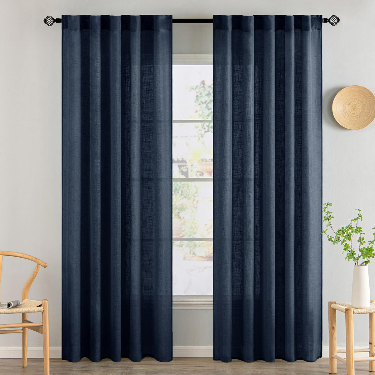 miulee soft thick linen textured window drapes back tab navy blue 52Wx84L
