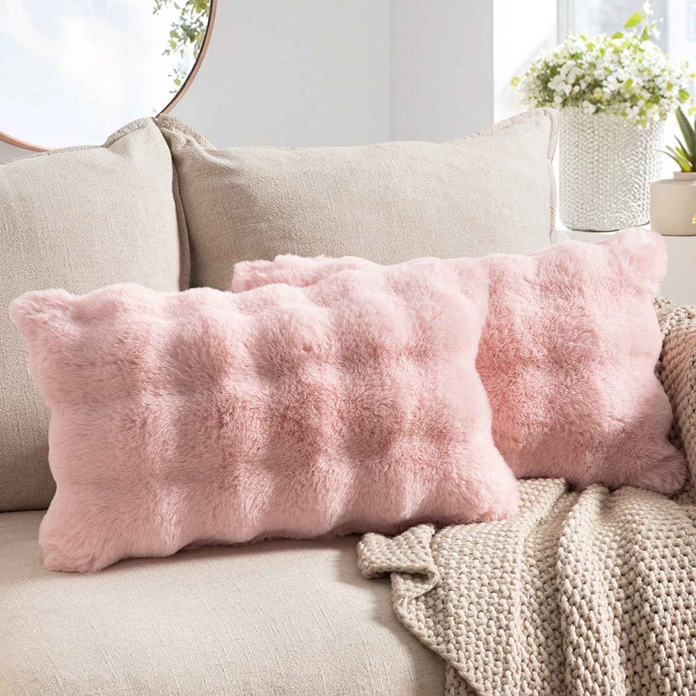 Decorative Pillow Covers Thick Soft Plush Faux Fur Throw Pillows Light Pink 20x12-inch