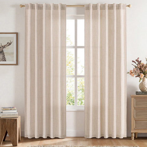MIULEE Faux Linen Farmhouse Curtains Rod Pocket Ivory 42Wx84L
