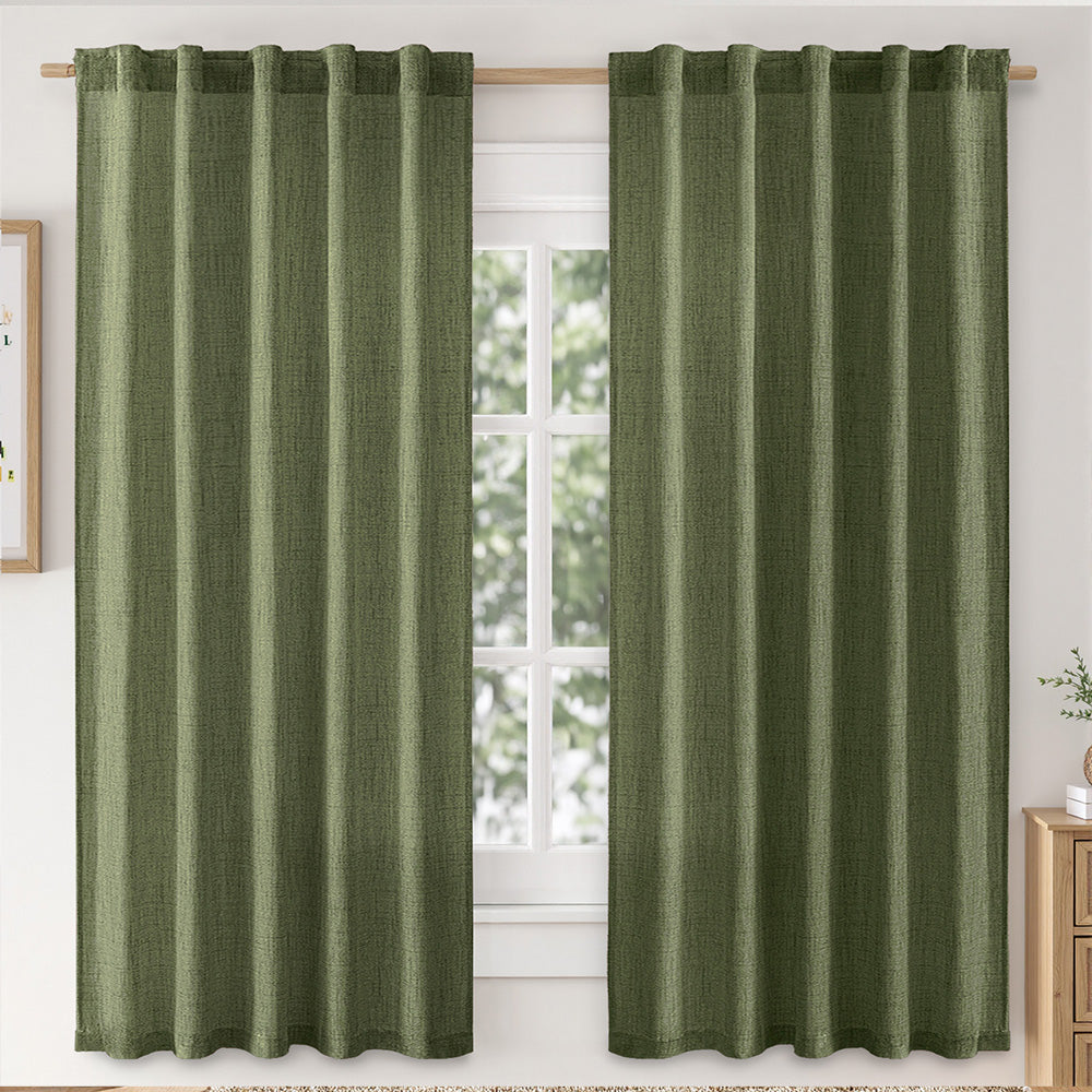 MIULEE Faux Linen Farmhouse Curtains Rod Pocket Olive Green 42Wx63L