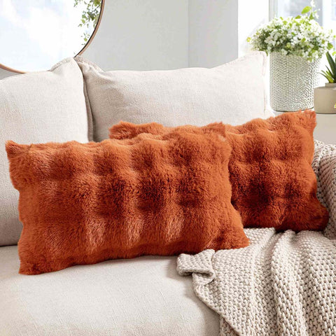 Decorative Pillow Covers Thick Soft Plush Faux Fur Throw Pillows Rust 20x12-inch