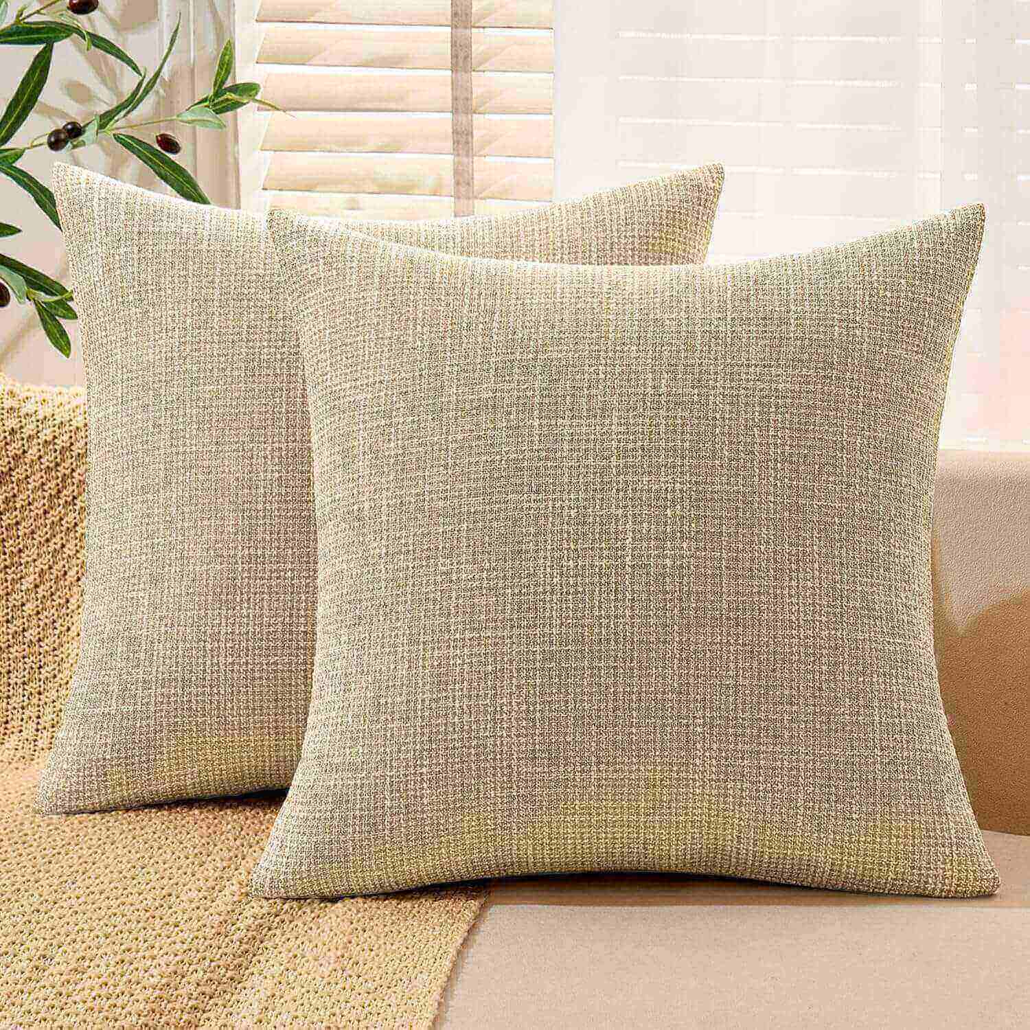 MIULEE Burlap Linen Throw Pillow Covers 18x18 Inch Set of 2 Beige Farmhouse Decorative Pillows Modern Pillowcases Soft Accent Cushion Covers for Outdoor Couch Sofa Bedroom Livingroom Home Decor
