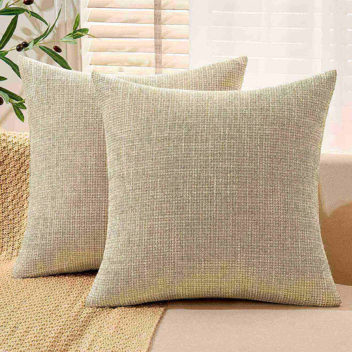 MIULEE Burlap Linen Throw Pillow Covers 18x18 Inch Set of 2 Beige Farmhouse Decorative Pillows Modern Pillowcases Soft Accent Cushion Covers for Outdoor Couch Sofa Bedroom Livingroom Home Decor