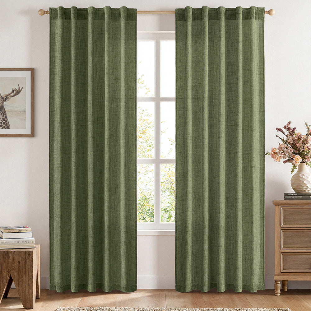 MIULEE Faux Linen Farmhouse Curtains Rod Pocket Olive Green 42Wx84L