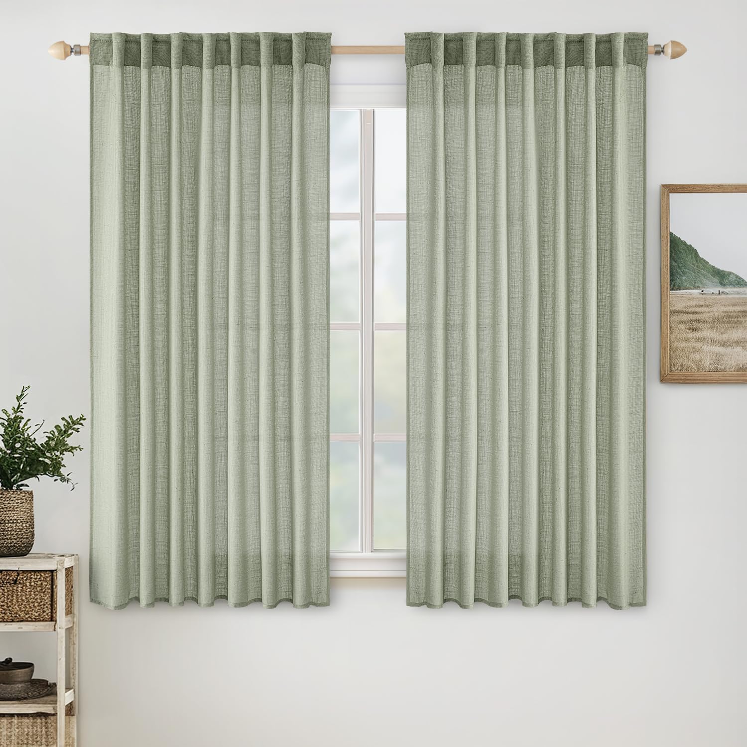 miulee soft thick linen textured window drapes back tab sage 52Wx45L