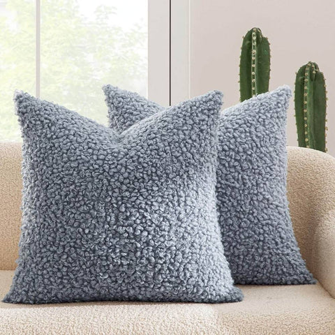 Decorative Fuzzy Sherpa Pillow Covers Dusty Blue 20x20-inch