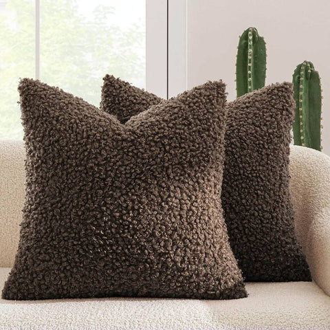 Decorative Fuzzy Sherpa Pillow Covers Chocolate 20x20-inch