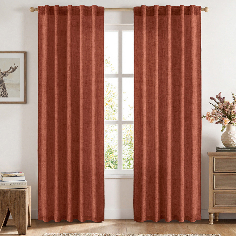 MIULEE Faux Linen Farmhouse Curtains Rod Pocket Burnt Orange 42Wx84L