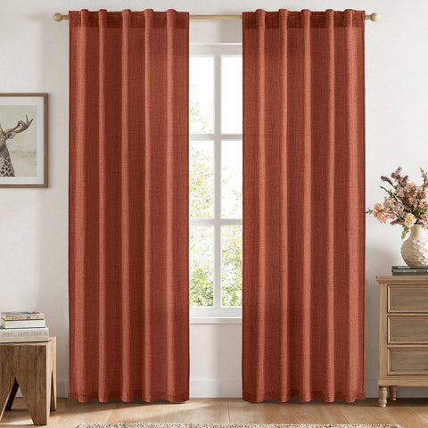 MIULEE Faux Linen Farmhouse Curtains Rod Pocket Burnt Orange 42Wx84L