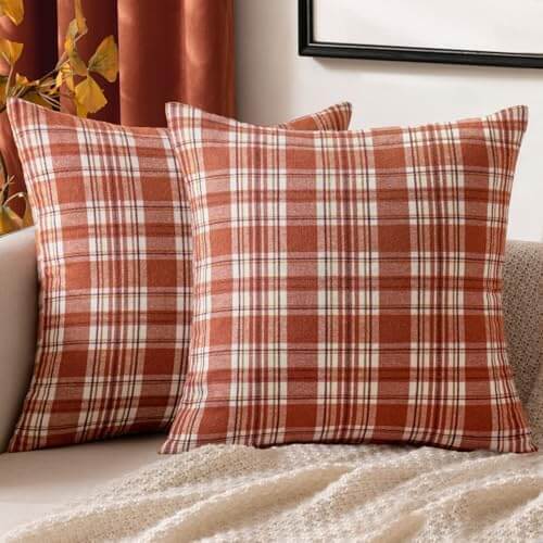 MIULEE Fall Set of 2 Scottish Tartan Plaid Euro Sham Throw Pillow Covers Farmhouse Classic Decorative Square Cases for Decor Sofa Couch 24x24, Rust