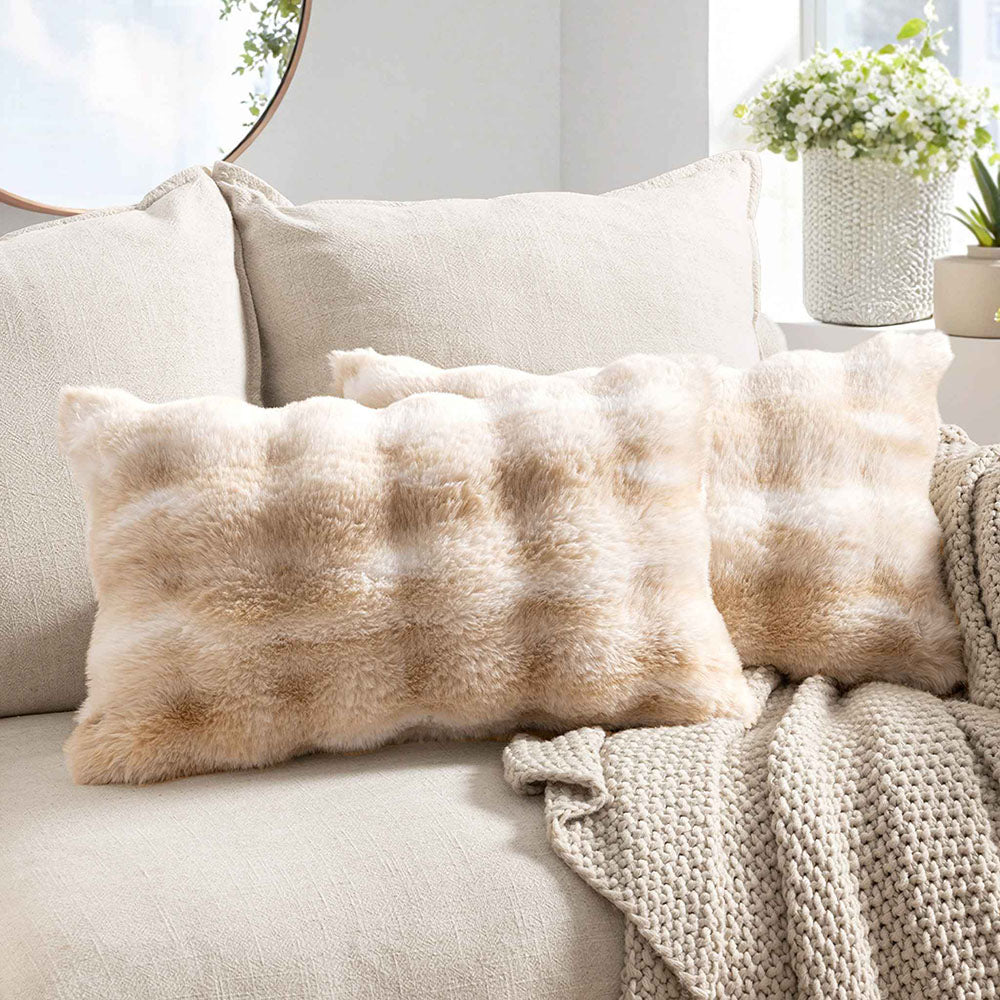 Decorative Pillow Covers Thick Soft Plush Faux Fur Throw Pillows White-Beige 20x12-inch