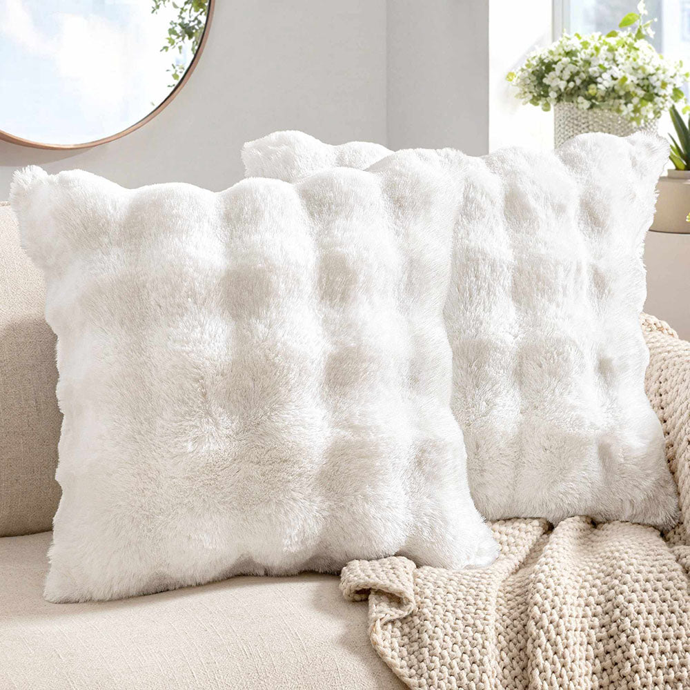 Decorative Pillow Covers Thick Soft Plush Faux Fur Throw Pillows White 24x24-inch