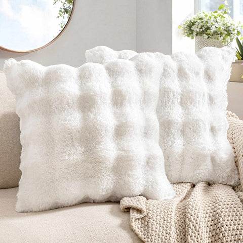 Decorative Pillow Covers Thick Soft Plush Faux Fur Throw Pillows White 24x24-inch