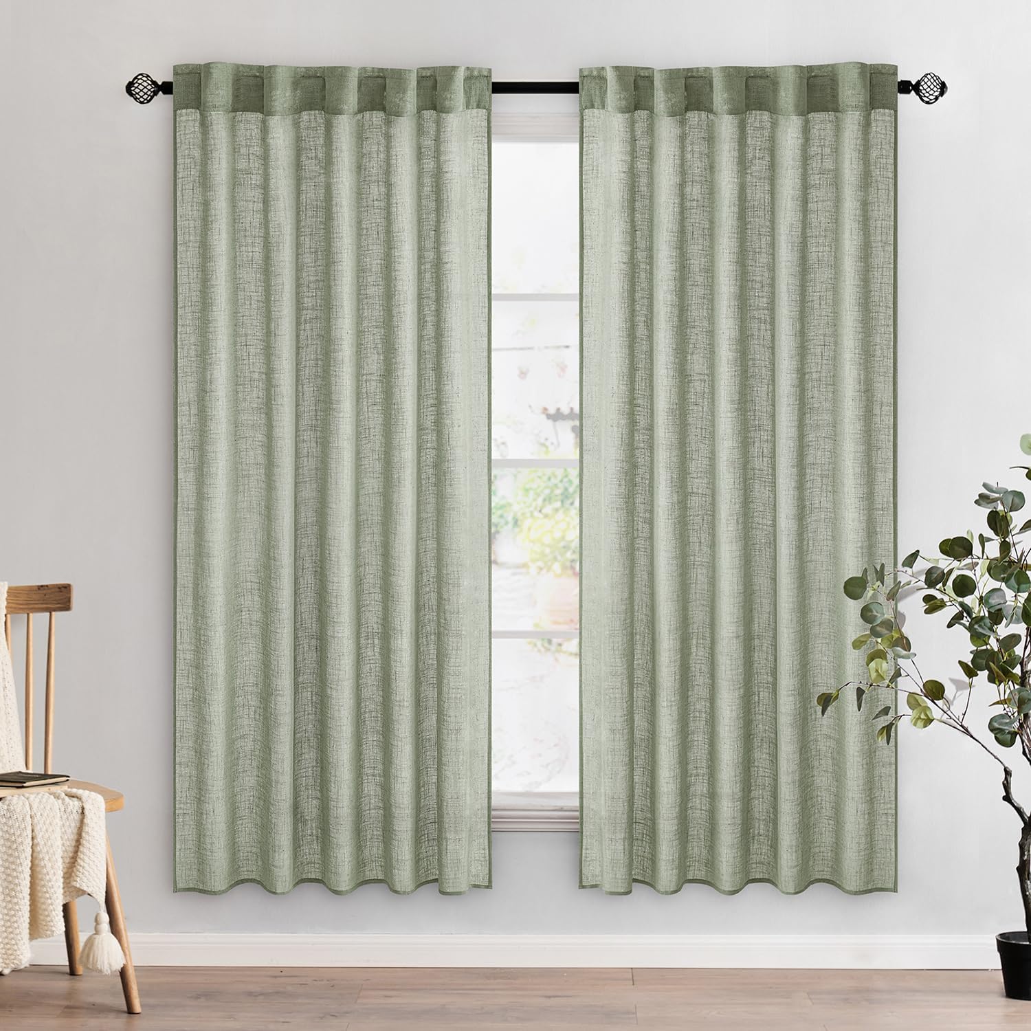 miulee soft thick linen textured window drapes back tab sage 52Wx72L